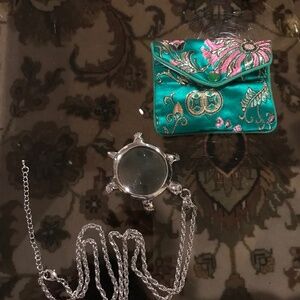 Turtle magnifying glass with a beautiful purse.